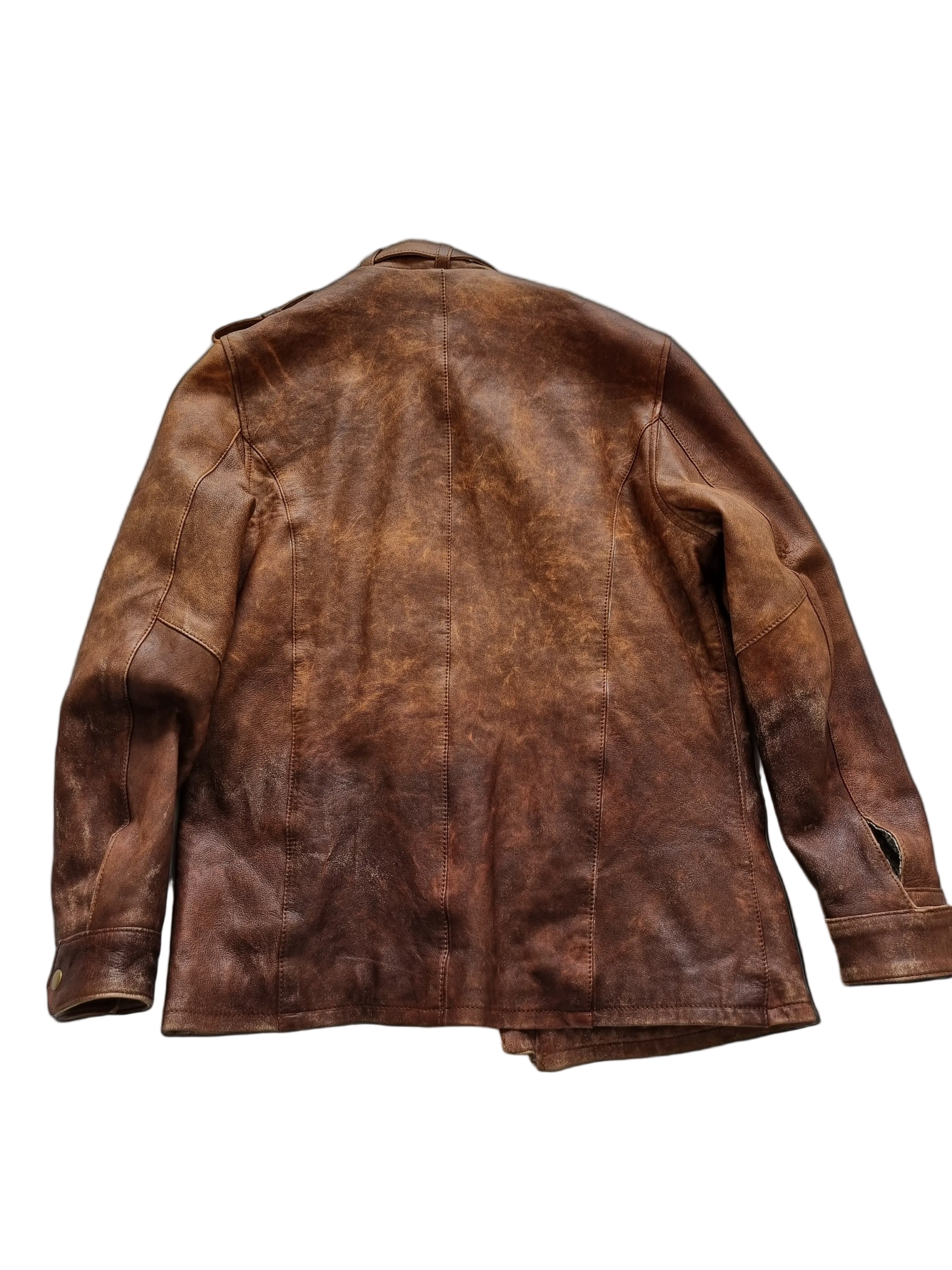 Brown leather jacket on a black background